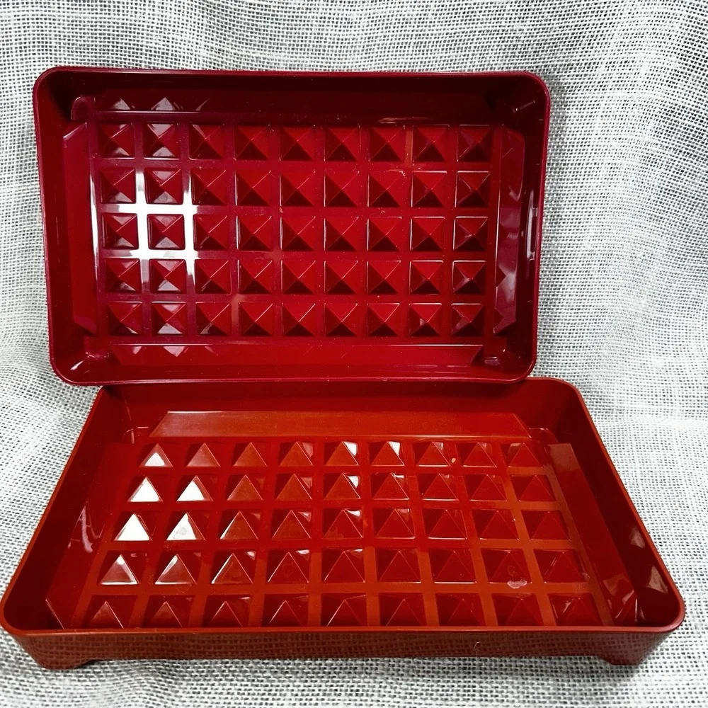 Tupperware Bacon Keeper Meat Keeper Set Orange Rust Red Refrigerator Storage